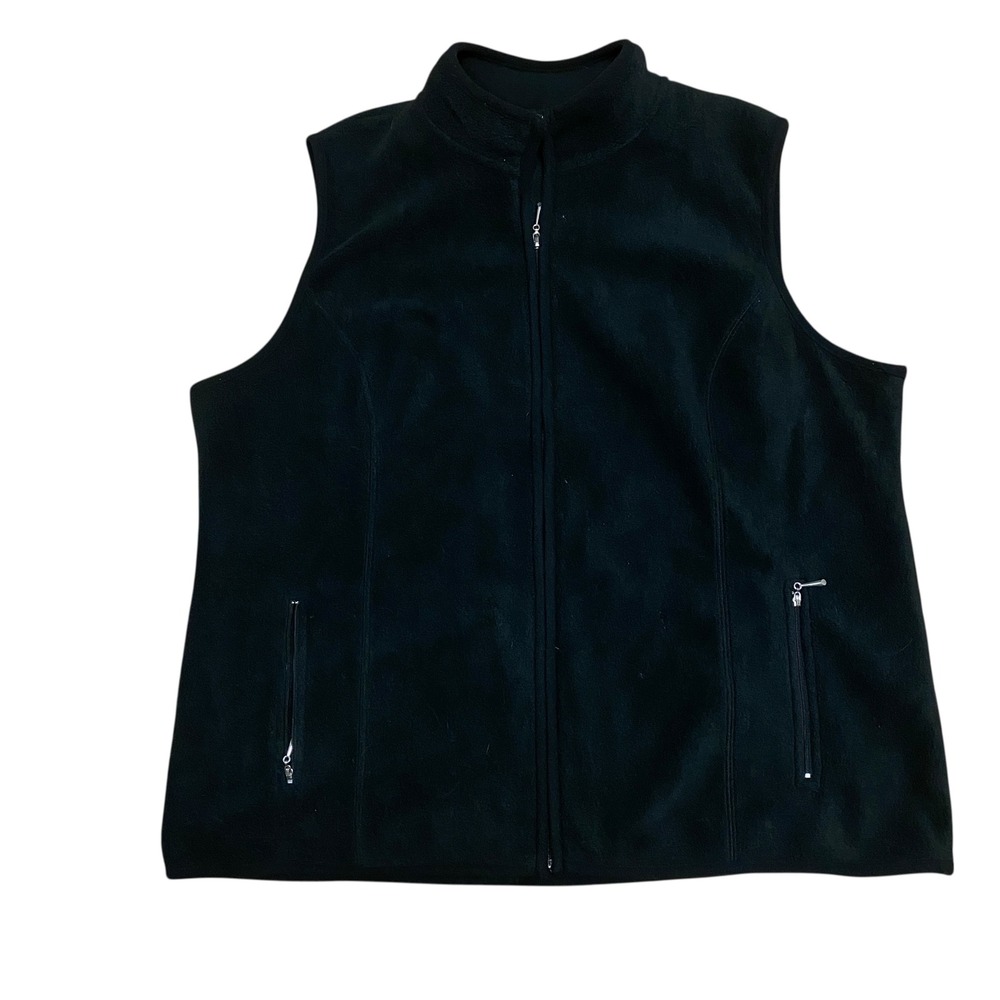 Karen Scott Sport Plus Size 1X Black Fleece Vest Full Zip‎ Pockets Warm and Cozy